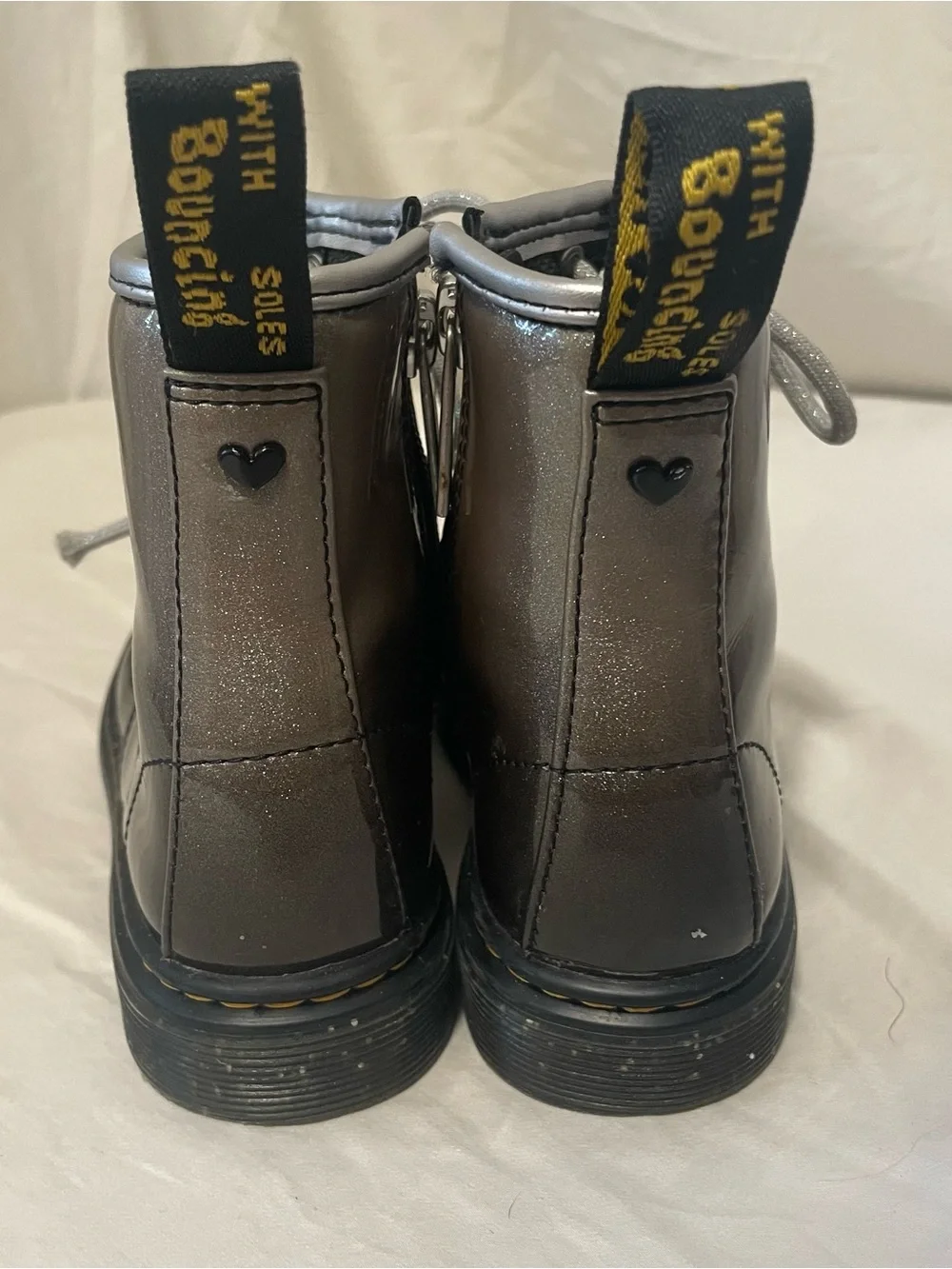 Dr. Martens Black Patent Kids Lace-Up Ankle Boots with Side Zipper